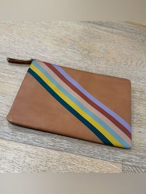 Madewell Flat Leather Clutch Rainbow Striped